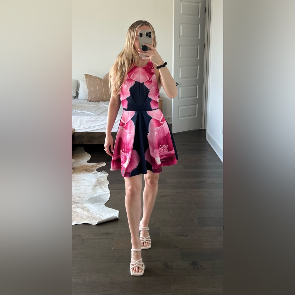 ASOS Floral Dress - Wedding Guest Dress A-line - Bright Barbie Pink